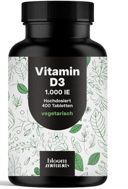 Vitamin D3 Tabletten - 400 Tabletten - 1000 IE - Bloom Naturals®
