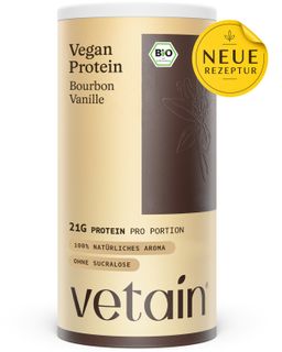 VETAIN Proteinpulver Vegan - Vanille - 21g Eiweiß pro Portion - Ohne Zuckerzusatz - 100% Bio