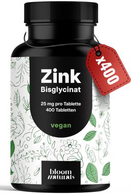 Zink Bisglycinat Hochdosiert - 400 Tabletten - 25 mg - Bloom Naturals®