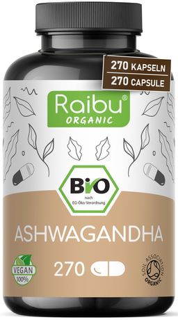 BIO Ashwagandha Kapseln 270 St, 2400mg pro Tag, Hergestellt in Deutschland – RAIBU