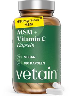 VETAIN MSM Kapseln mit Vitamin C - 180 Kapseln - vegan & ohne Zusätze - produziert in Deutschland
