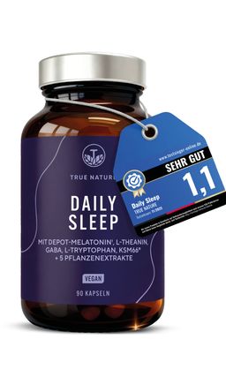 TRUE NATURE® Daily Sleep Schlafkapseln Testsieger - Premium Schlaf-Komplex mit Melatonin