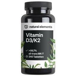 natural elements Vitamin D3 + K2 – > 99,7% all-trans MK-7 & 2000 IE Vitamin D3 – 240 Tabletten