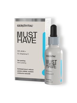Gerovital Serum mit 10% AHA + 1% Vitamin C, Peeling, mildert sichtbare Hautunreinheiten, 30 ml
