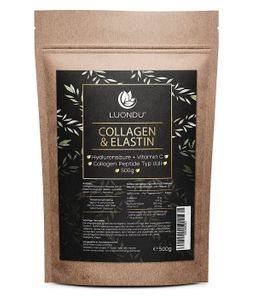 Kollagen Pulver mit Elastin, Hyaluron, Vitamin C von Luondu