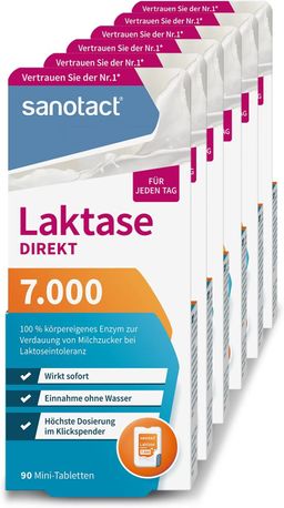 sanotact Laktase 7.000 DIREKT • Laktose Tabletten für jeden Tag • Bei Laktoseintoleranz