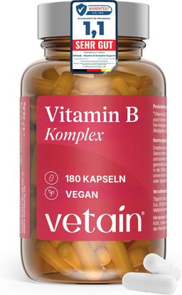 VETAIN Vitamin B Komplex - alle 8 B-Vitamine mit Biotin, Folat & B12 - bioaktive Formen