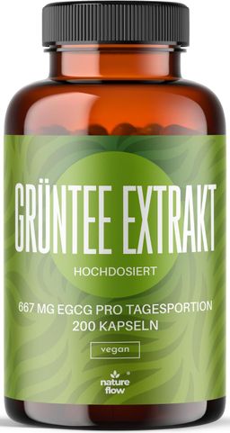 Grüntee Extrakt Kapseln - 200 Kapseln - 1333 mg Grüntee-Extrakt mit 667 mg EGCG - Nature Flow®