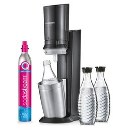 SodaStream Crystal 3.0 Titan Wassersprudler mit QC CO2-Zylinder und 3x Glaskaraffe
