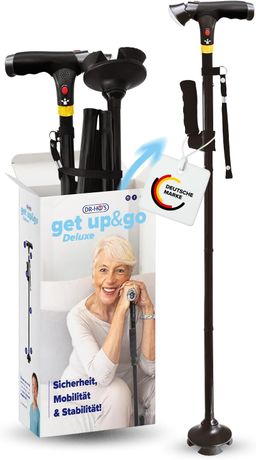 DR-HO'S Get Up & Go Gehstock mit LED-Licht, Alarmknopf & 4-Punkt-Standfuß