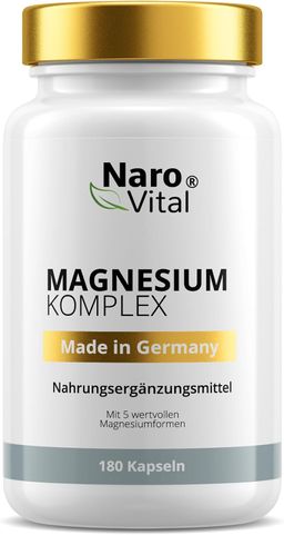 NaroVital Magnesium Komplex Hochdosiert - 180 Kapseln - 3 Monate Vorrat - Mit 5 Magnesiumformen