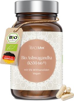 BACKLAXX® Bio Ashwagandha KSM-66® – Hochdosiert, Premium-Extrakt, Vegan, Bio-Qualität, 90 Kapseln