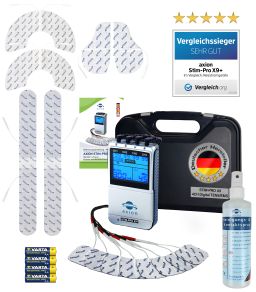 axion® 4 Kanal TENS EMS Kombigerät STIM-PRO X9+ mit Spray und Rückenelektrodenset - MEDIZINPRODUKT