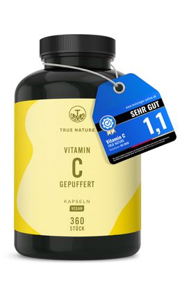 Vitamin C gepuffert & hochdosiert - Vitamin C 1000mg - bis zu 1 Jahr Vorrat - TRUE NATURE®