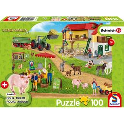 schmidt Puzzle Schleich Bauernhof mit Verkaufsstand 100 Teile + Schleich-Figur