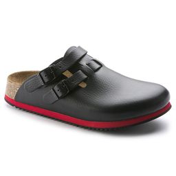 Birkenstock Clog Kay Superlauf, WB, Naturleder, schwarz/rot, schmal