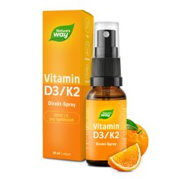 Vitamin D3/K2 Direkt-Spray I 1000 I.E. Vitamin D je Sprühstoß, alkoholfrei & zuckerfrei, Orangen-...