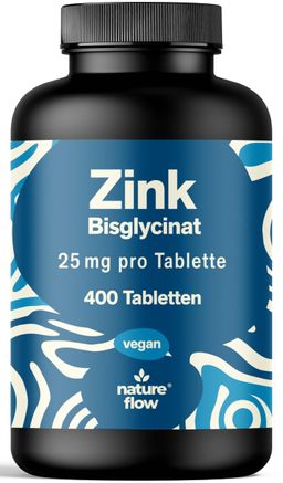 Zink Bisglycinat Hochdosiert - 400 Tabletten - 25 mg Elementares Zink - Nature Flow®