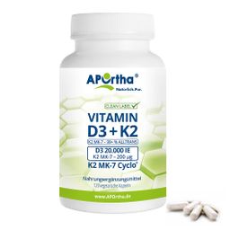 APOrtha Vitamin D3 20.000 IE + Vitamin K2 MK-7 Cyclo® 200 µg, vegetarische Kapseln