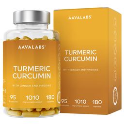 Aavalabs Kapseln Kurkuma mit Curcumin, Pfeffer & Ingwer | Hochdosiert und Vegan | 180 Kapseln