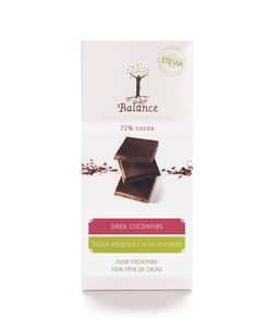 Balance Stevia Excl. Tablet Dark 72% Cocoa Nibs 85g