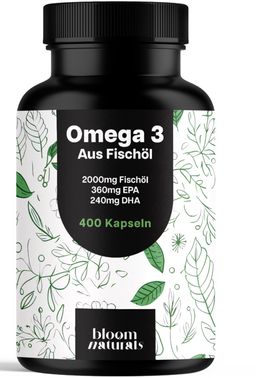 Omega 3 Hochdosiert - 400 Kapseln - 2000mg Fischöl pro Tag - Langzeitvorrat - Bloom Naturals
