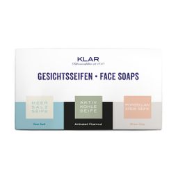 Klar-Seifen - Geschenkset - Gesichtsseifen (Meersalz, Aktivkohle, Porzellanerde), palmölfrei