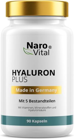 NaroVital Hyaluron Plus - 90 Kapseln 500 mg Hyaluronsäure Hochdosiert mit Vitamin C, B2, Zink, Selen