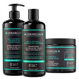 Kerargan - Feuchtigkeitsspendendes Trio Shampoo, Spülung & Maske mit Kokosöl