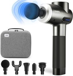 NAIPO Massagepistole Leistungsstark, 5 Intensitätsstufen, 4 Aufsätze, USB