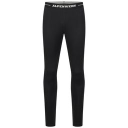 ALPENWERT Lange Unterhose Herren 100% Merino Schwarz S
