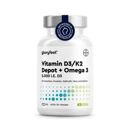 gloryfeel® Vitamin D3 K2 Omega 3 - 5000 IE + K2VITAL® + 1000mg Fischöl Triglyceride Form (DHA + EPA)