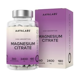 Aavalabs Magnesiumcitrat 2400 mg - Hohe bioverfügbarkeit, Vegan - 180 Kapseln