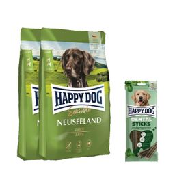 Happy Dog Sensible Neuseeland Doppelpack + Happy Dog Dental Sticks für Hunde