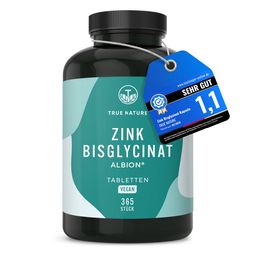 Zink Tabletten Testsieger - Zink Bisglycinat Premium Rohstoff Albion®, 1 Jahr Vorrat - TRUE NATURE®