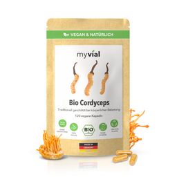 myvial® Bio Cordyceps Kapseln - 120 Stück aus reinem Fruchtkörper - vegan & plastikfrei