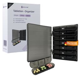 Senomed - Tablettenbox - Wochendosierer für 7 Tage mit 3 Fächern pro Tag, schwarz