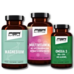 FSA NUTRITION Set aus Multivitamin 60 Kapseln, Magnesium 120 Kapseln & Omega aus Algenöl 60 Kapseln