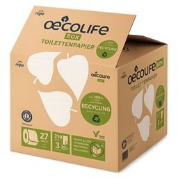 oecolife Toilettenpapier Box RECYCLING, 3-lagig, 27 Rollen x 250 Blatt, Großpackung