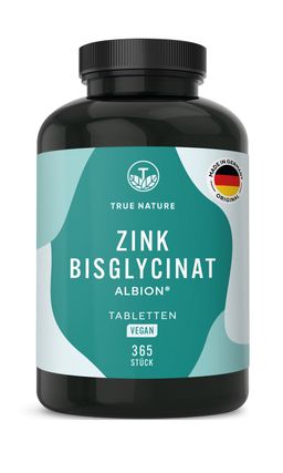 TRUE NATURE® Zink Bisglycinat Tabletten (Premium Markenrohstoff Albion®) - 1 Jahr Vorrat