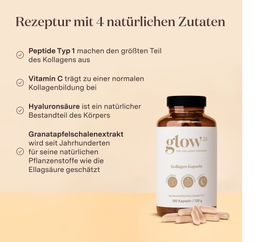 Glow25® Kollagen Kapseln hochdosiert [180 Kapseln] mit Hyaluronsäure und Vitamin C