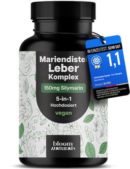 Leber Komplex Testsieger - Leber Kur mit Mariendistel, Artischocke u. Löwenzahn - Bloom Naturals®