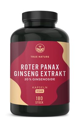 TRUE NATURE® Roter Panax Ginseng Kapseln - 20% Ginsenoside (20:1 Extrakt)