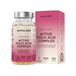Aavalabs Folic Acid 400μg - Folsäure für Kinderwunsch & Schwangerschaft - 120 Kapseln