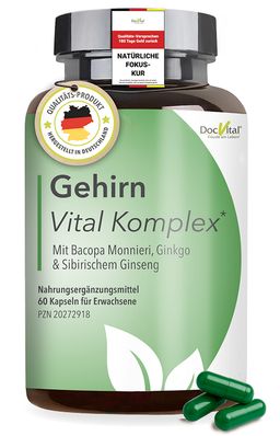 Gehirn Vital Komplex – Ginseng, Ginkgo & Brahmi Kapseln DocVital®