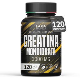 Kreatin Monohydrat 3000mg - 120 Kompakte Tabletten - Muskelaufbau & Kraft - 100% Vegan & Rein LA.GA