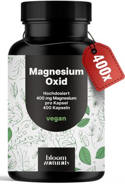 Magnesiumoxid Hochdosiert - 400 Kapseln - 400 mg Magnesium pro Tag - Bloom Naturals®