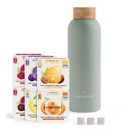 waterdrop® Probierpaket mit Thermoflasche in Olivgrün und Drops verschiedene Sorten