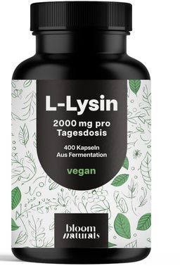 Bloom Naturals L-Lysin Kapseln Hochdosiert - 400 Kapseln - 7 Monate Vorrat