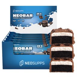 Neosupps NeoBar Proteinriegel Cookies & Cream, 12 x 60g, mit Cookie Stückchen